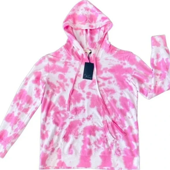💗NEW - Adorable PINK & WHITE Tie Dye Hoodie by Jane and Delancey - Size Medium - Picture 6 of 6